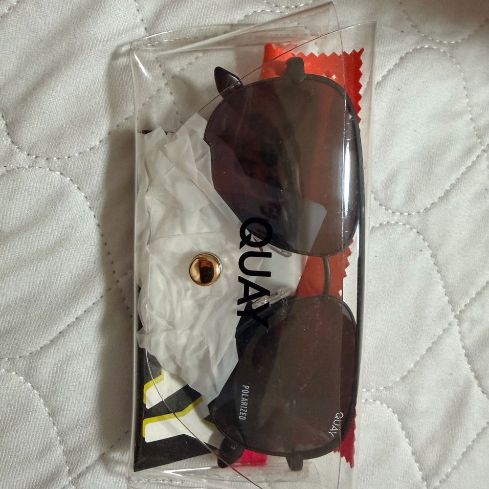 Quay Australia Black Lens Sunglasses with Gold Accent